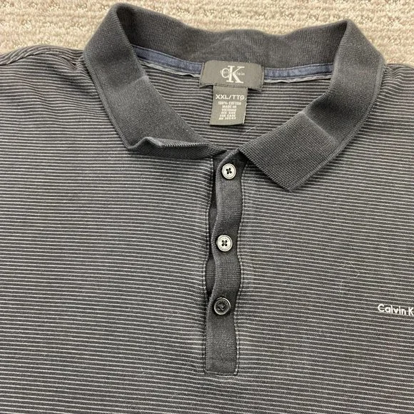 CK Calvin Klein Polo Shirt Men XXL Black Gray Striped Spell Out Chest Logo Golf - Picture 3 of 10